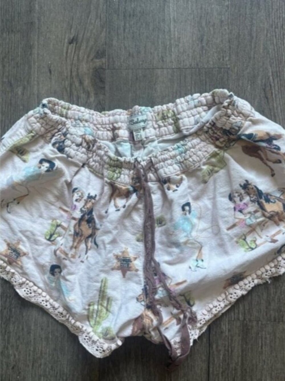 P.J. Salvage High Waist Printed Shorts - Cream and Brown